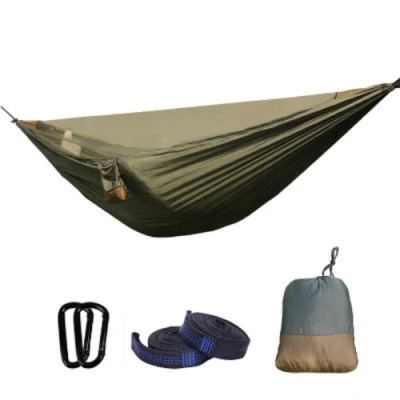 Hamaca para acampar con mosquitera Hamaca portátil con correa de árbol y hebilla para mochileros de viaje al aire libre Esg16927