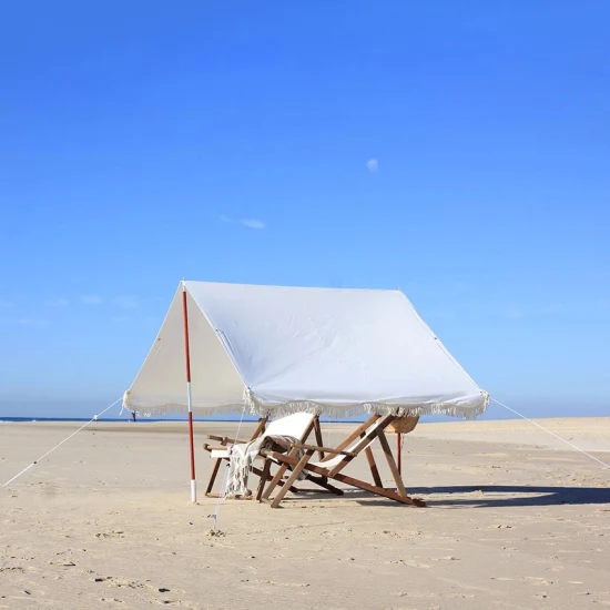 Carpa de playa Cavans portátil para parasol al aire libre con borlas, carpa de playa Premium para vacaciones, blanca